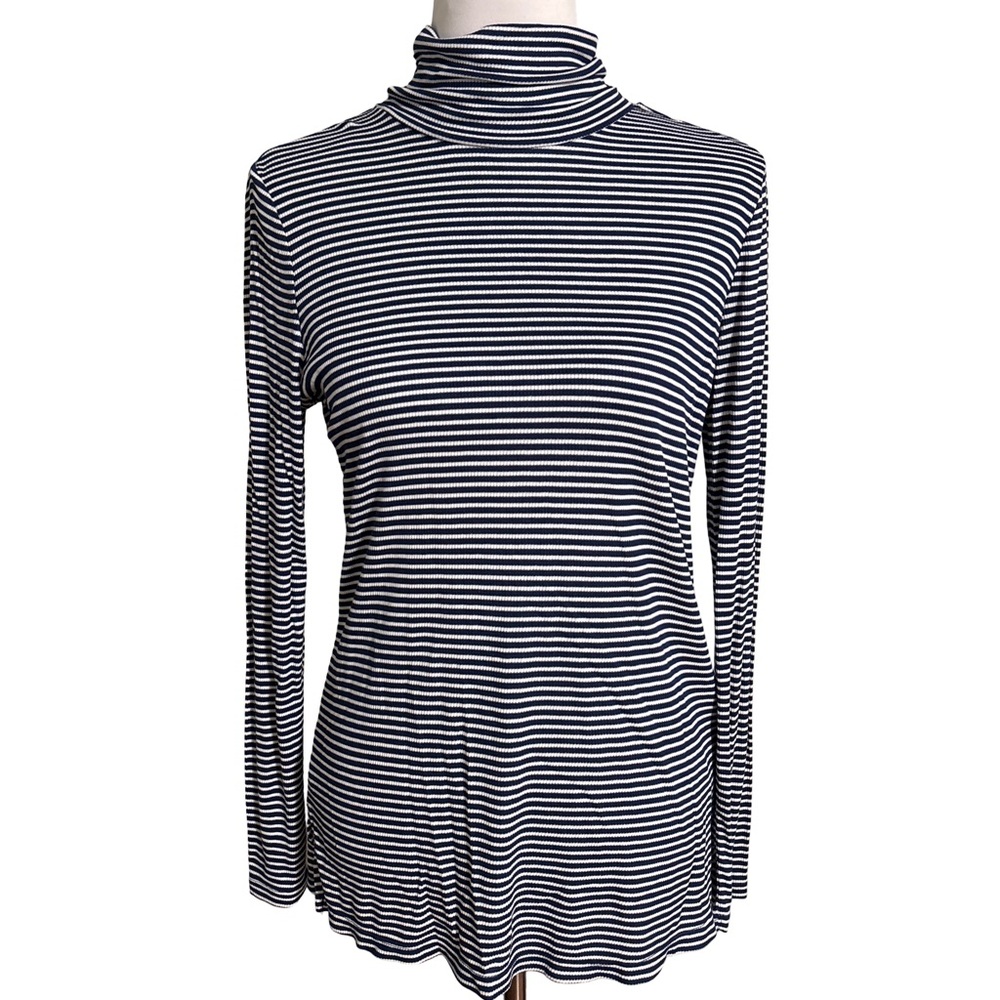 Jones New York Navy White Stripe Turtleneck